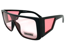 Oversized Modern Retro Shield Style SUNGLASSES Black Frame Pink Lens 9227