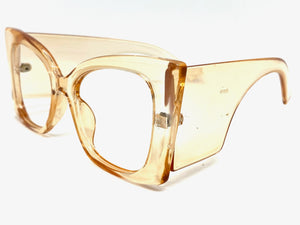 Oversized Exaggerated Retro Cat Eye Style Super Thick Champagne Lensless Eye Glasses- Frame Only NO Lens 80576