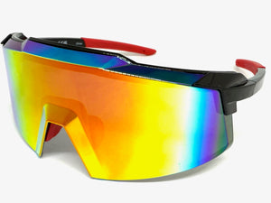 Oversized Retro Sporty Wrap Around Shield Style SUNGLASSES Large Frame - Gold Lens 80963