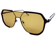 Classy Trendy Bold Modern Retro Shield Style SUNGLASSES Black Frame - Tea Tone Lens 5399