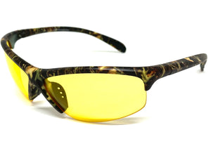 Classic Sporty Wrap Around HD Yellow Lens SUNGLASSES Green Camouflage Frame 2250