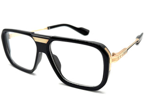 Classic Vintage Retro Hip Hop Rapper Style Clear Lens EYEGLASSES Black & Gold Frame 76006