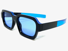 Classic Vintage Retro Style SUNGLASSES Square Black Frame - Blue Lens 1219