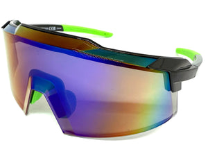 Oversized Retro Sporty Wrap Around Shield Style SUNGLASSES Large Frame - Green Lens 80963