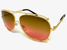 Classic Vintage Retro Aviator Style SUNGLASSES Gold Metal Frame - Brown & Pink Lens A193