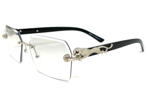 Classy Elegant Sophisticated Modern Luxury Style Clear Lens SUNGLASSES Silver & Black Frame E0969