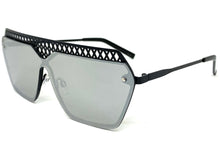 Sleek Modern Retro Shield Style SUNGLASSES Black Frame Chrome Lens 10415