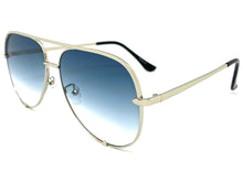 Classic Vintage Retro Aviator Style SUNGLASSES Silver Frame Blue & Clear Lens P0218