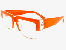 Classy Contemporary Modern Retro Clear Lens EYEGLASSES Neon Orange & Gold Frame 8259