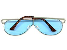 Oversized Modern Retro Shield Style SUNGLASSES Large Silver Frame - Blue Lens 4617