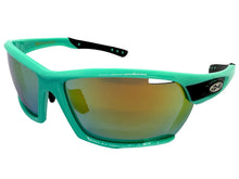 Classic Sporty Wrap Around Style SUNGLASSES Large Aqua Frame - Gold Lens 2745