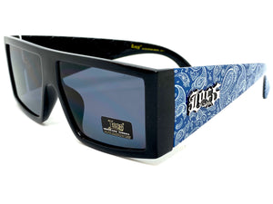 Oversized Biker Gangster Hardcore LOCS SUNGLASSES Black Frame Blue Bandana 91160