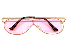 Oversized Modern Retro Shield Style SUNGLASSES Large Rose Gold Frame - Pink Lens 4617