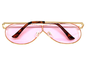 Oversized Modern Retro Shield Style SUNGLASSES Large Rose Gold Frame - Pink Lens 4617