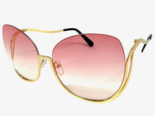 Oversized Exaggerated Classic Vintage Retro Style SUNGLASSES Large Gold Frame - Pink Lens A315