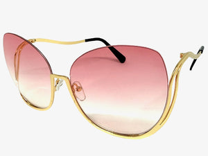 Oversized Exaggerated Classic Vintage Retro Style SUNGLASSES Large Gold Frame - Pink Lens A315