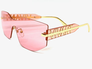 Contemporary Modern Shield Style SUNGLASSES Rimless Pink Frame 5232