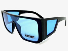 Oversized Modern Retro Shield Style SUNGLASSES Black Frame Blue Lens 9227