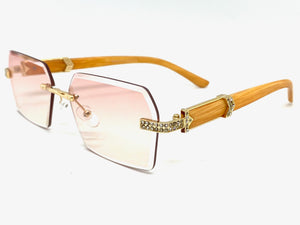 Men's Classy Elegant Luxury Designer Hip Hop Style SUNGLASSES Gold & Wooden Frame E0883