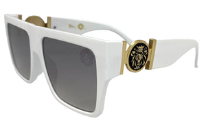 Men's Classy Elegant Luxury Designer Style SUNGLASSES White Frame with Gold Medallion 4055