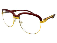 Classic Retro Luxury Designer Hip Hop Style Clear Lens EYEGLASSES Square Gold & Faux Wooden Frame E0425