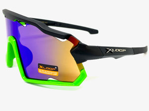 Oversized Retro Sporty Wrap Around Style SUNGLASSES Large Black & Green Frame 3693