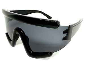 Oversized Exaggerated Modern Rerto Shield Style SUNGLASSES Large Black Frame 63290