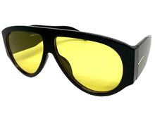 Oversized Classic Vintage Retro Style SUNGLASSES Large Super Thick Black Frame Yellow Lens 15013
