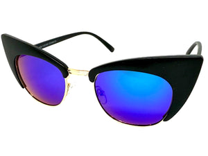 Classic Vintage Retro Cat Eye Style SUNGLASSES Funky Black & Gold Frame 1751