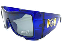 Oversized Modern Retro Wrap Shield Style SUNGLASSES Huge Super Thick Blue Frame 1044