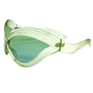 Oversized Exaggerated Modern Retro Futuristic Style SUNGLASSES Large Green Frame 2159