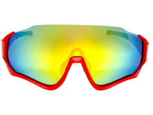 Sporty Retro Wrap Around Shield Style SUNGLASSES Red Frame Gold Lens E2028