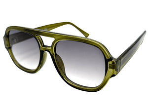 Classic Vintage Retro Style SUNGLASSES Large Thick Olive Green Acetate Frame C005