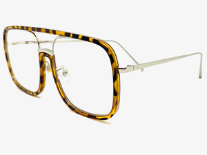Oversized Vintage Retro Style Clear Lens EYEGLASSES Large Tortoise & Silver Frame 53102