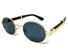 Classic Vintage Retro Hip Hop Style SUNGLASSES Oval Gold & Faux Wood Frame 27723