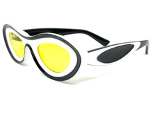 Contemporary Modern Retro Raver Party SUNGLASSES Funky White & Black Frame 2123