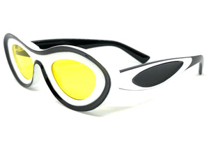 Contemporary Modern Retro Raver Party SUNGLASSES Funky White & Black Frame 2123