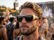 Space Futuristic Robotic Cyclops Modern Contemporary Party Raver SUNGLASSES Sleek Gold Frame LH315