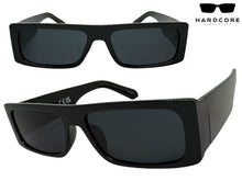 Classic Hardcore Biker Gangster Style SUNGLASSES Thick Rectangular Black Frame - Dark Lens 81019