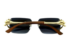 Classy Elegant Luxury Hip Hop Rapper Style SUNGLASSES Rimless Gold & Faux Wooden Frame - Gradient Lens 27806