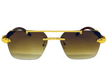 Classy Elegant Luxury Hip Hop Rapper Style SUNGLASSES Gold & Faux Wooden Frame - Brown Lens E2176