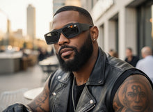 Classic Hardcore Biker Gangster Style SUNGLASSES Thick Rectangular Black Frame - Dark Lens 81019