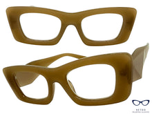 Exaggerated Classic Vintage RETRO Cat Eye Style READING GLASSES READERS Khaki Frame - Lens Strength +1.50