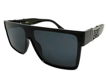 Classic Hardcore Biker Gangster Shield Style LOCS SUNGLASSES Large Black Frame - Dark Lens 91324