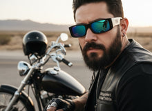 Classic Hardcore Biker Gangster Style LOCS SUNGLASSES Large Thick Black Frame - Green & Blue Lens 91320
