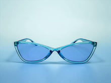 Classy Elegant Modern Retro Cat Eye Style SUNGLASSES Sleek Blue Frame - Blue Lens 6779
