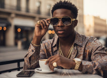 Classic Vintage Retro Luxury Hip Hop Rapper Style SUNGLASSES Square Gold Frame - Gradient Lens E2206