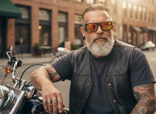 Classic Hardcore Gangster Biker Style Choppers SUNGLASSES Thick Black Frame - Gold Lens 6785