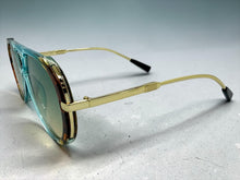 Classy Elegant Vintage Retro Aviator Style SUNGLASSES Large Turquoise & Gold Frame 2888