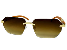 Classy Elegant Luxury Hip Hop Rapper Style SUNGLASSES Gold & Faux Wooden Frame - Honey Lens 27804